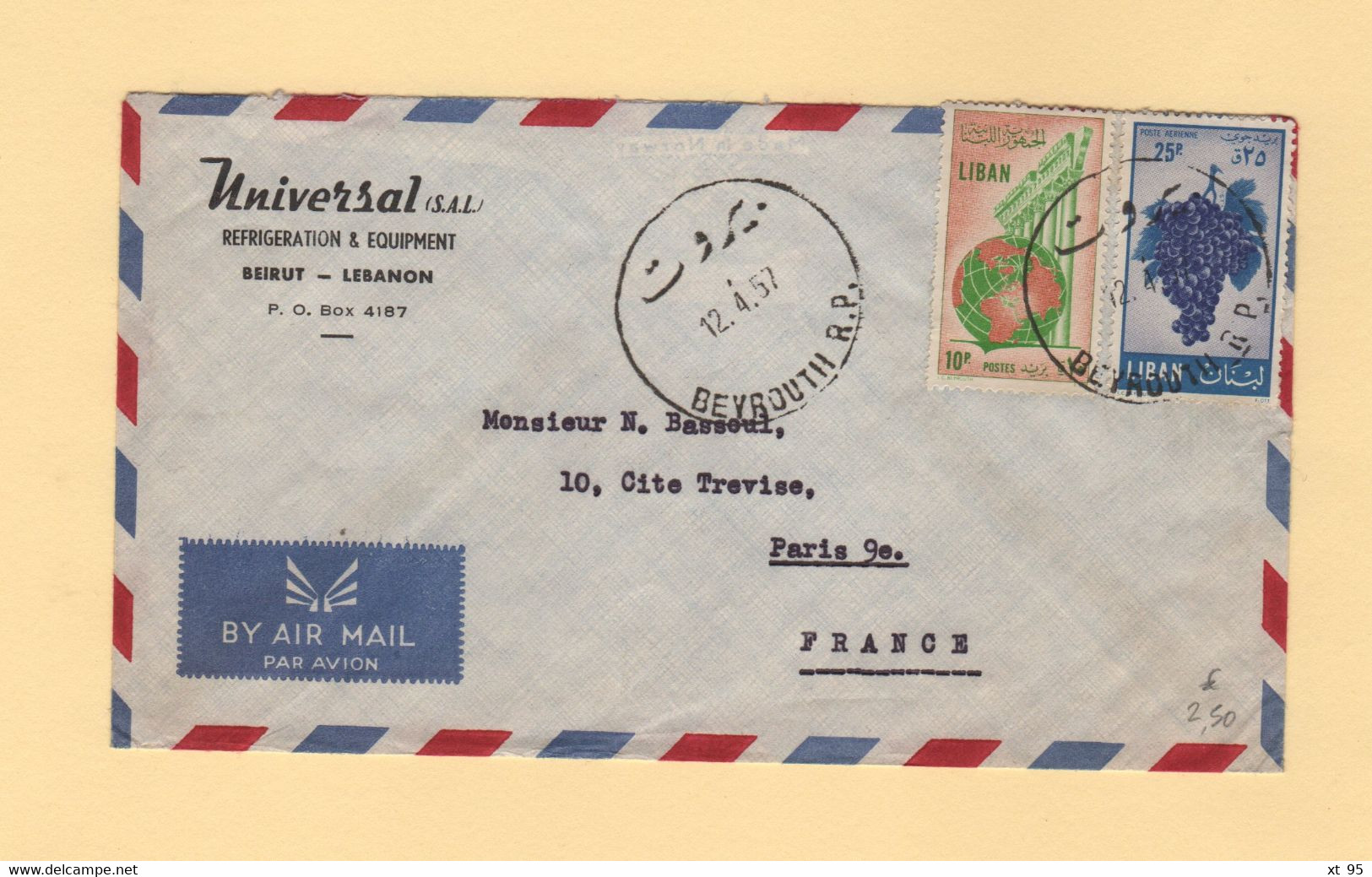 Liban - Beyrouth - 1957 - Par Avion Destination France - Libano