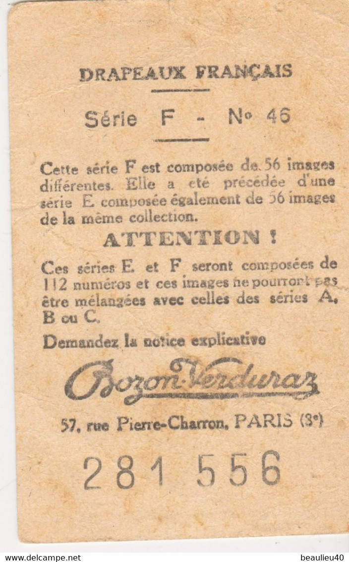 COLLECTION  BOZON-VEROUAZ N°46 DRAPEAUX FRANÇAIS  SERIE F N°46  GARDE NATIONALE DE PARIS  DISTRICT CORDELIERS 1789 - Bandiere
