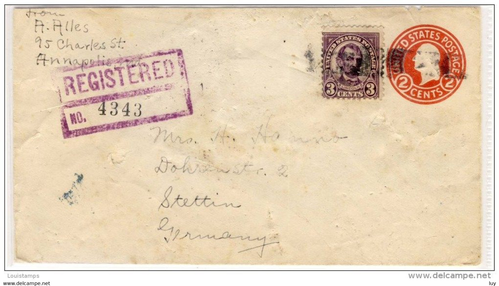 Registered Mail Nr.4343 - New York Nach Stettin - Ganzsache Mit Zusatzfrankatur -  Used 1928 - Refb3 - 1921-40