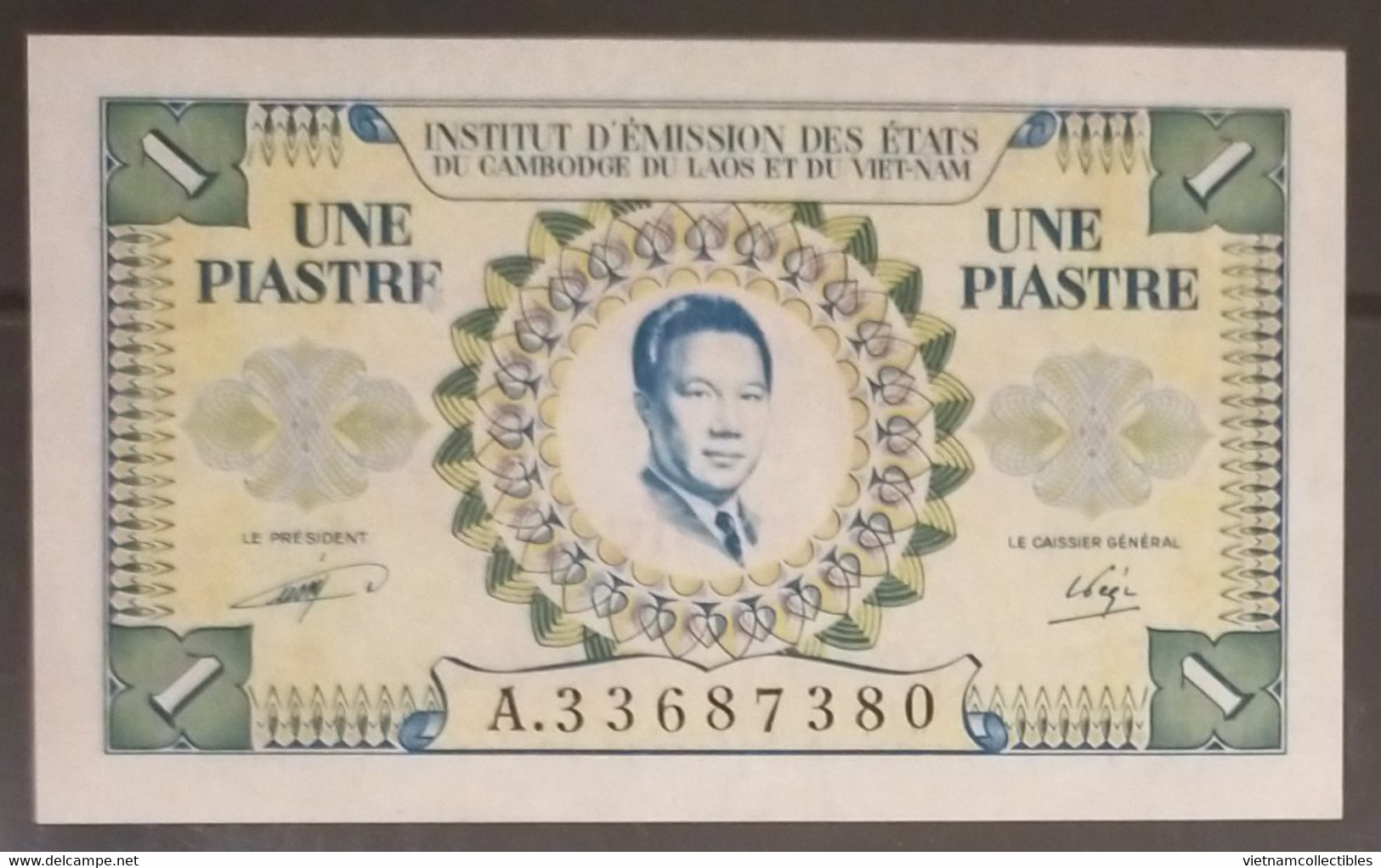 French Indochine Indochina Vietnam Viet Nam Laos Cambodia 1 Piastre AU Banknote Note 1953 - Pick # 104 / 2 Photos - Indochine