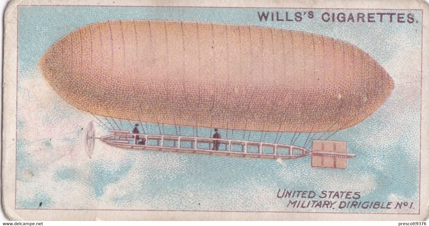 Aviation 1910  -   10 US Military Dirigible  - Wills Cigarette Card - Original  - Antique - Airship - Balloon - Wills