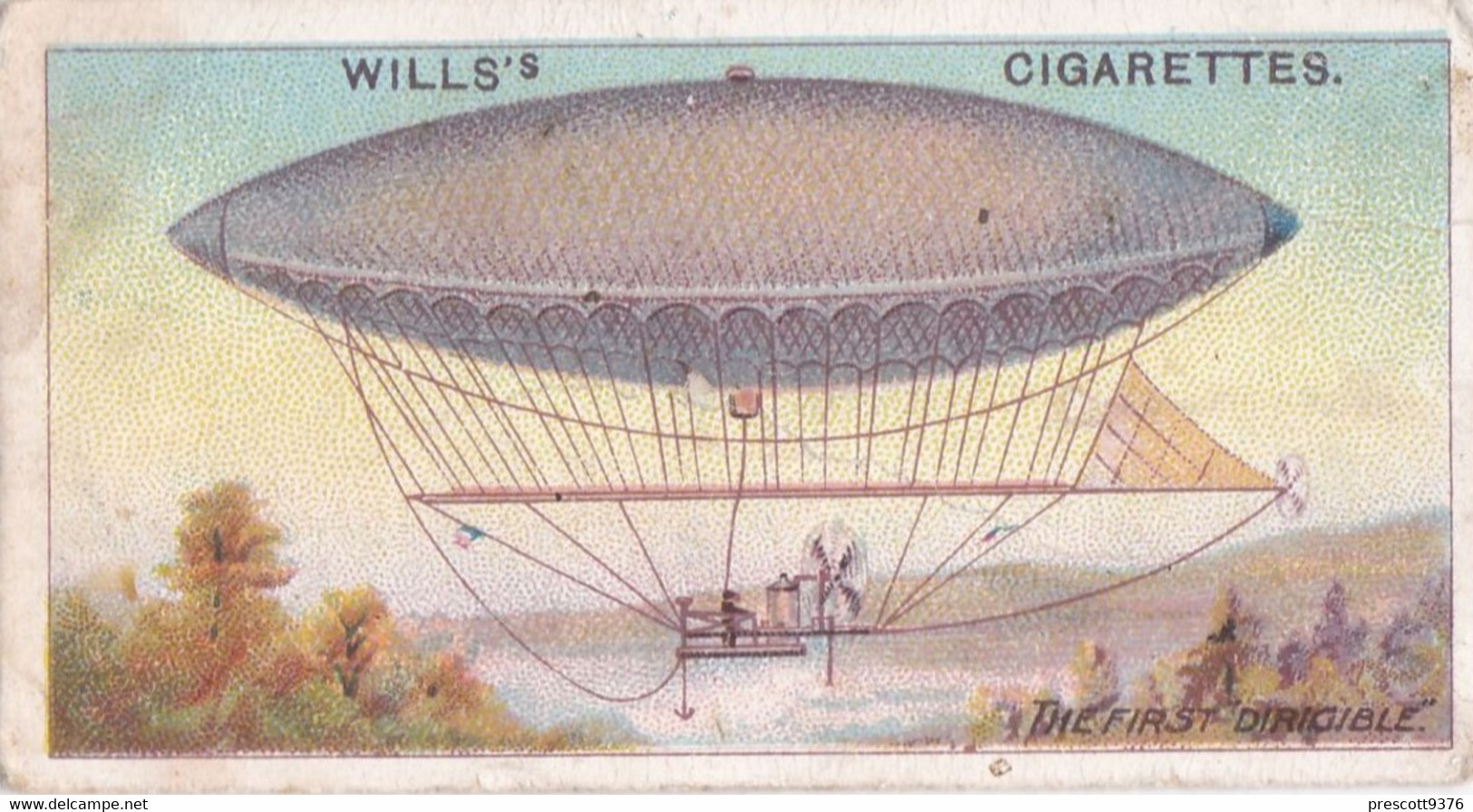 AVIATION 1910  -   6 1st Dirigible 1852  - Wills Cigarette Card - Original  - Antique - Airship - Balloon - Wills