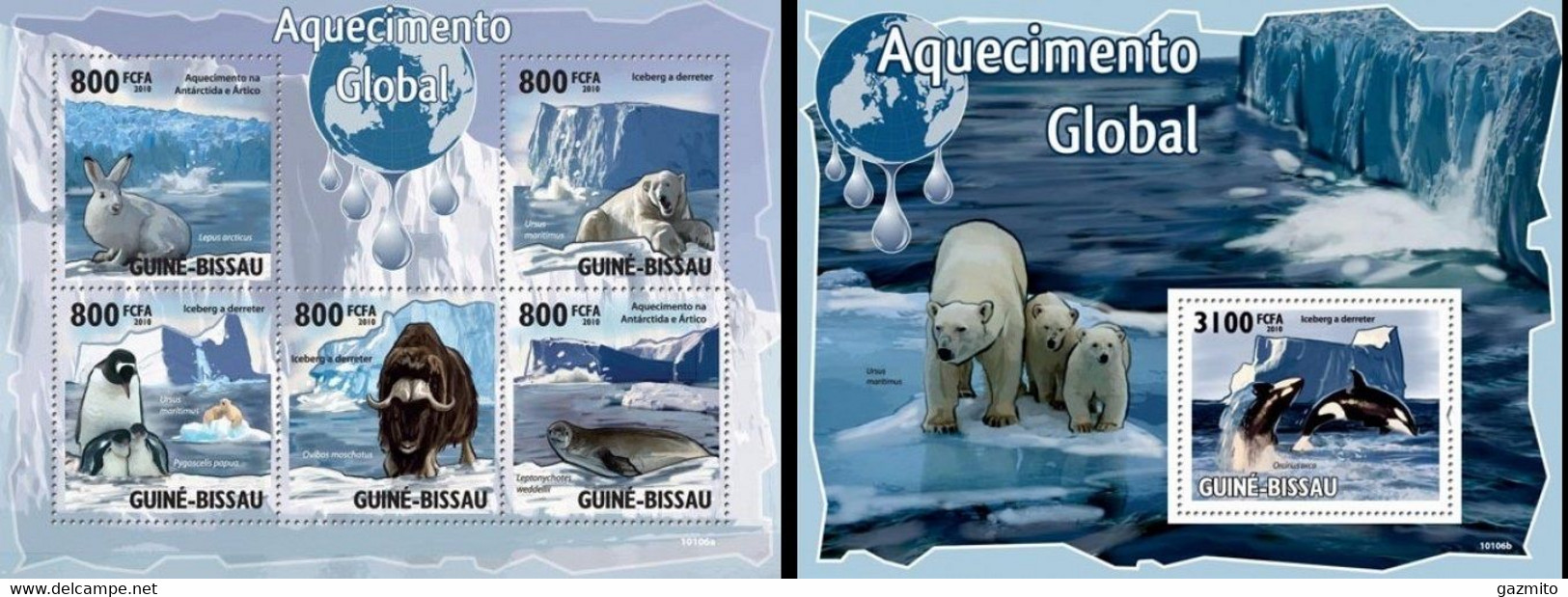 Guinea Bissau 2010, Global Warming, Artic Animals, Polar Bear, 5val In BF +BF - Arctic Tierwelt