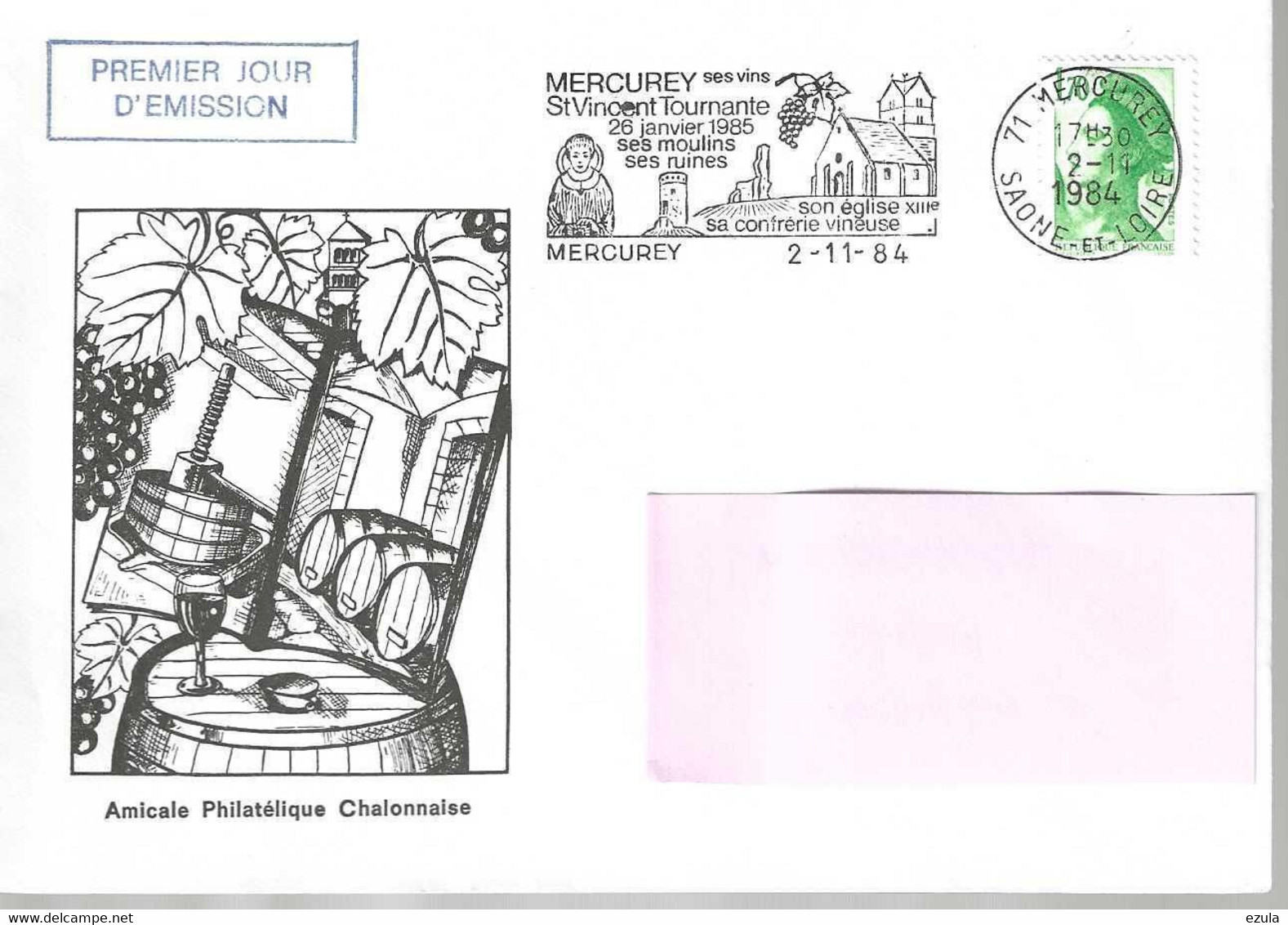 1 Er Jour De La Flamme Saint Vincent  Tournante  MERCUREY 2/11/84 - Overprinted Covers (before 1995)