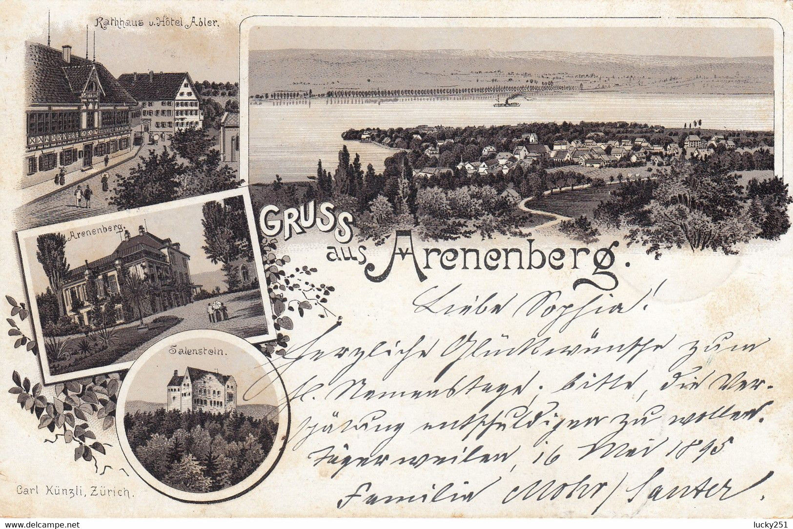 Suisse - Hôtel - Arenenberg - Hôtel Adler - Circulée 16/05/1895 - Litho - Berg