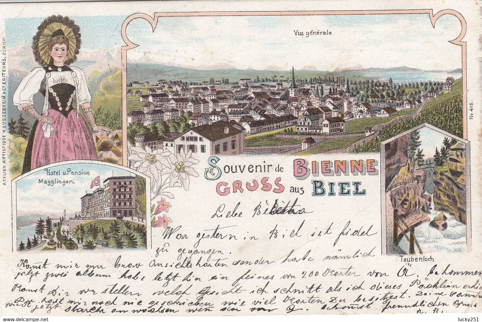 Suisse - Hôtel - Biel-Bienne - Hôtel Pension Magglingen - Circulée 15/09/1898 - Litho - Bienne