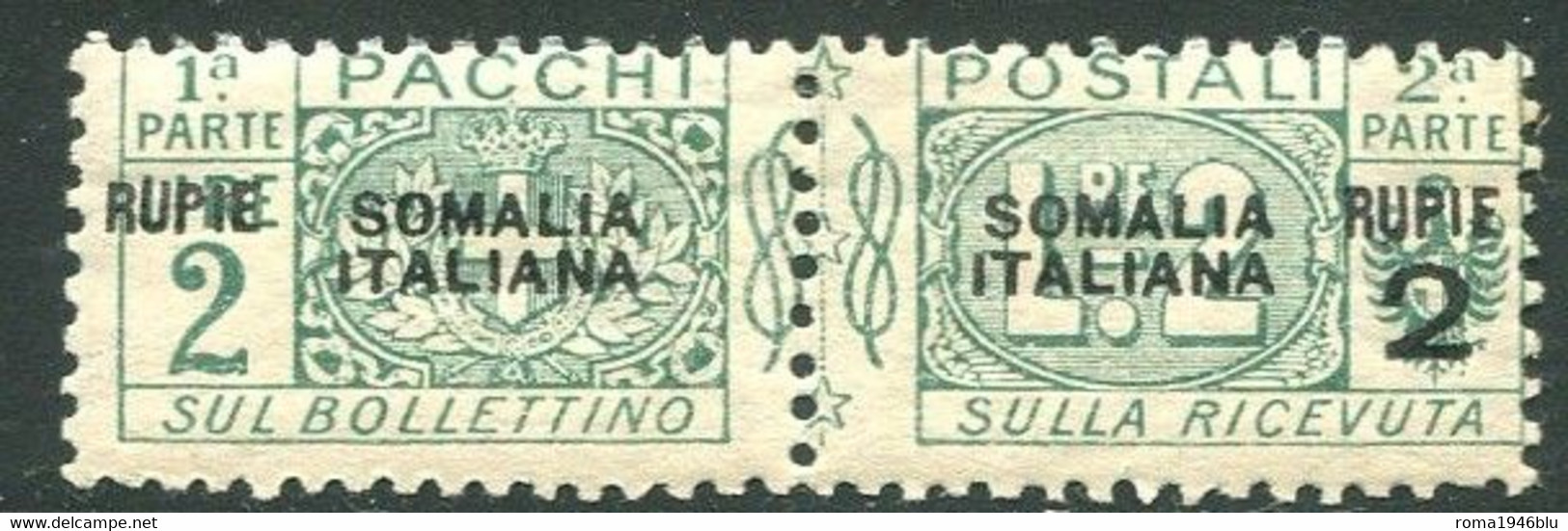 SOMALIA 1923 PACCHI POSTALI 2 R SU 2 L. SASSONE N.27  ** MNH - Somalia