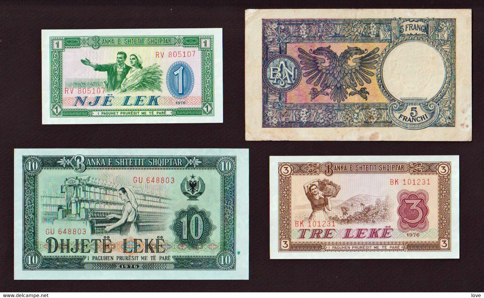 ALBANIE: Bon Lot De 4 Billets: 5 F. (1939) TB+, Et 3 Autres Neufs (1976) - Albania