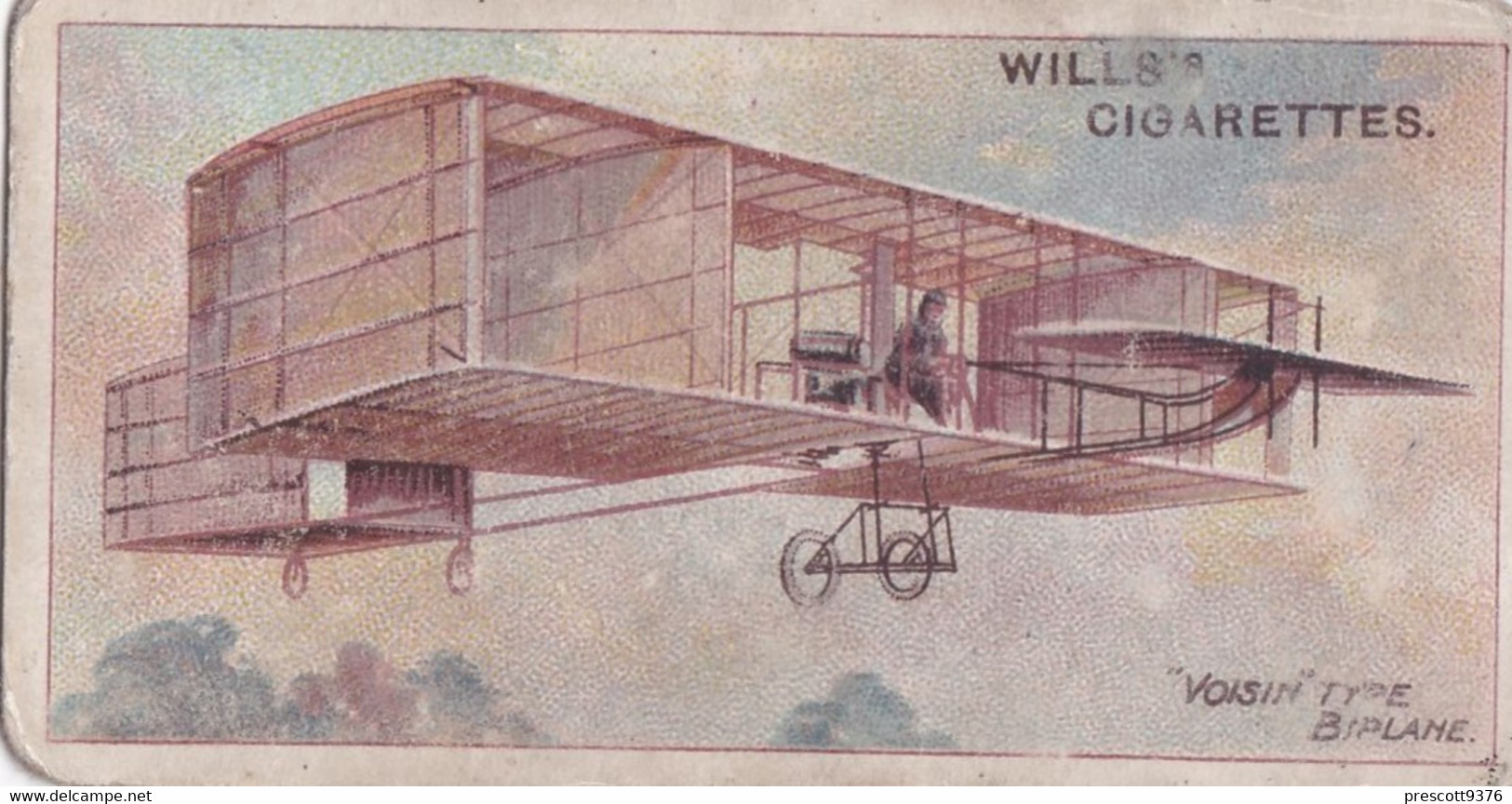 AVIATION 1910  -  37 Voisin Biplane - Wills Cigarette Card - Original  - Antique - Airship - Monoplane - Wills
