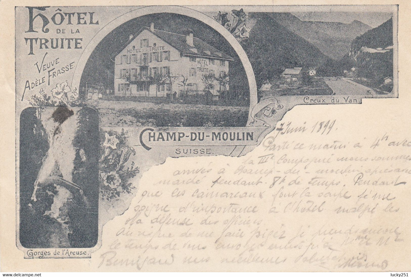 Suisse - Hôtel - Champ Du Moulin -  Hôtel De La Truite - Circulée 07/06/1899 - Litho - Cham