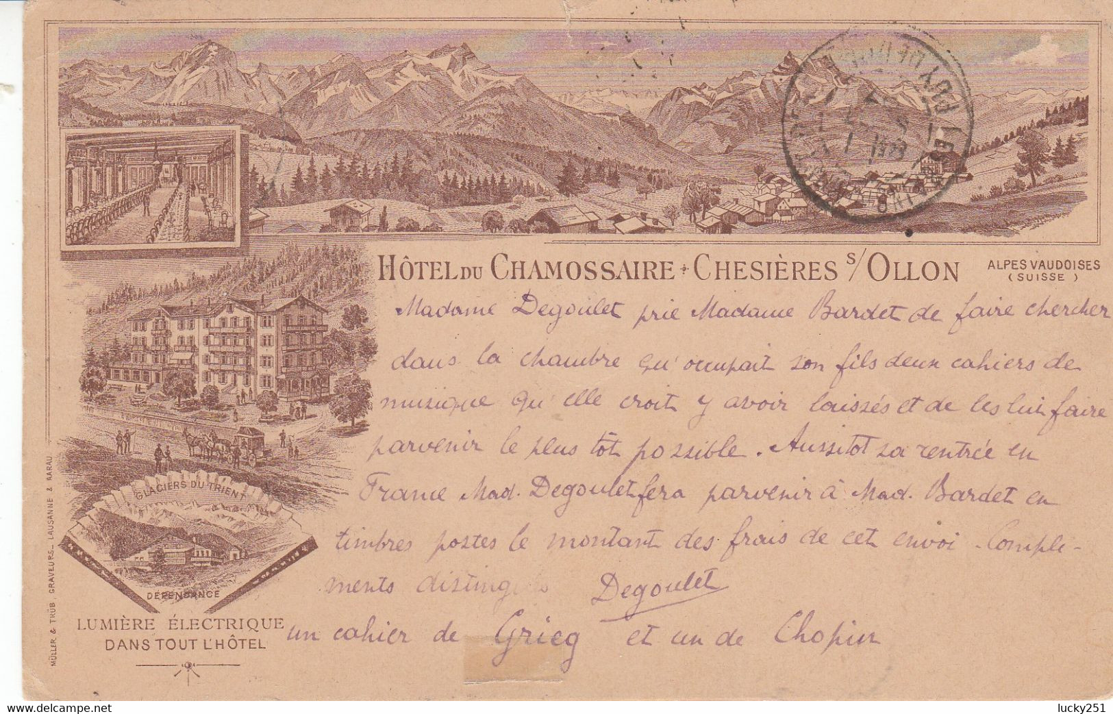 Suisse - Hôtel - Chésières S/Ollon - Hôtel Du Chamossaire - Circulée 31/07/1897 - Litho - Ollon