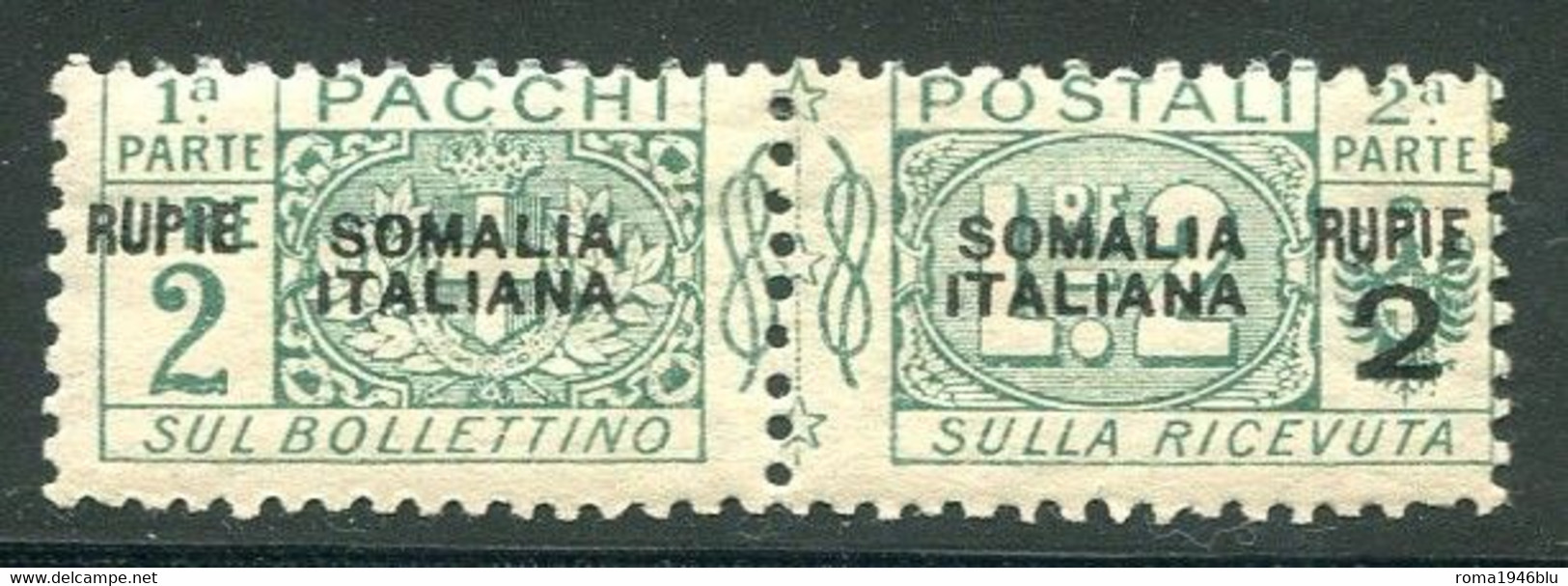 SOMALIA 1923 PACCHI POSTALI 2 R SU 2 L. SASSONE N.27  * GOMMA ORIGINALE - Somalië