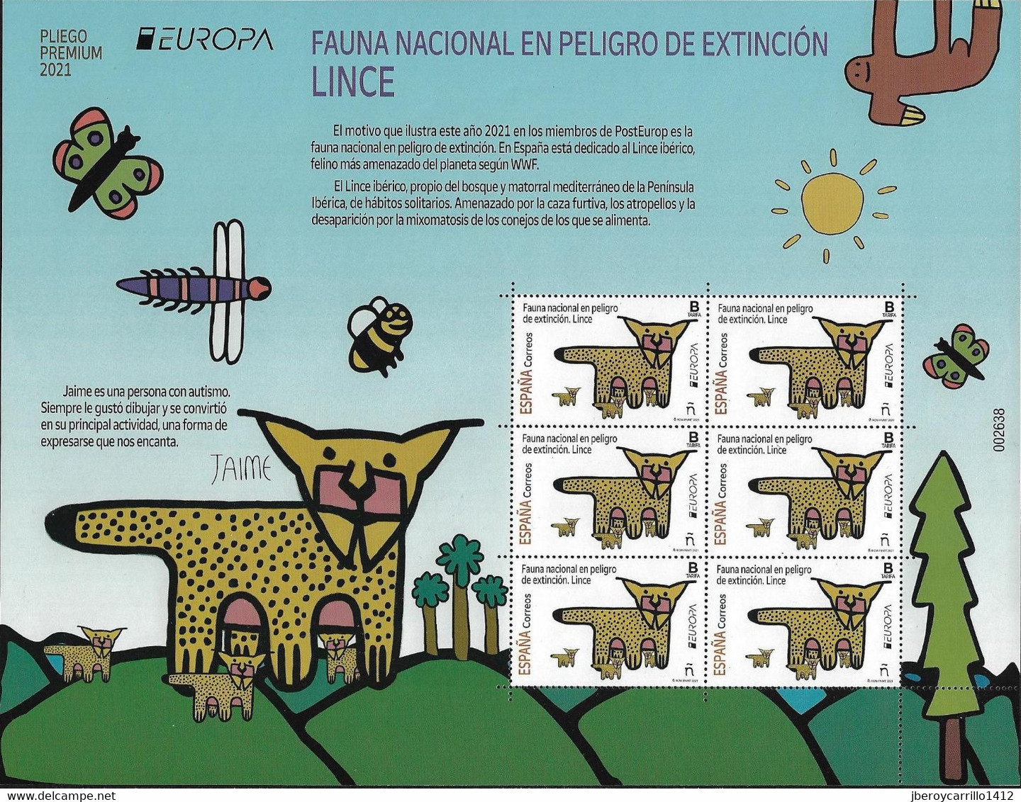 SPAIN /ESPAÑA /SPANIEN /ESPAGNE -EUROPA 2021-"ENDANGERED NATIONAL WILDLIFE"- SPECIAL BLOCK PREMIUM Of 6 STAMPS EUROPA - 2021