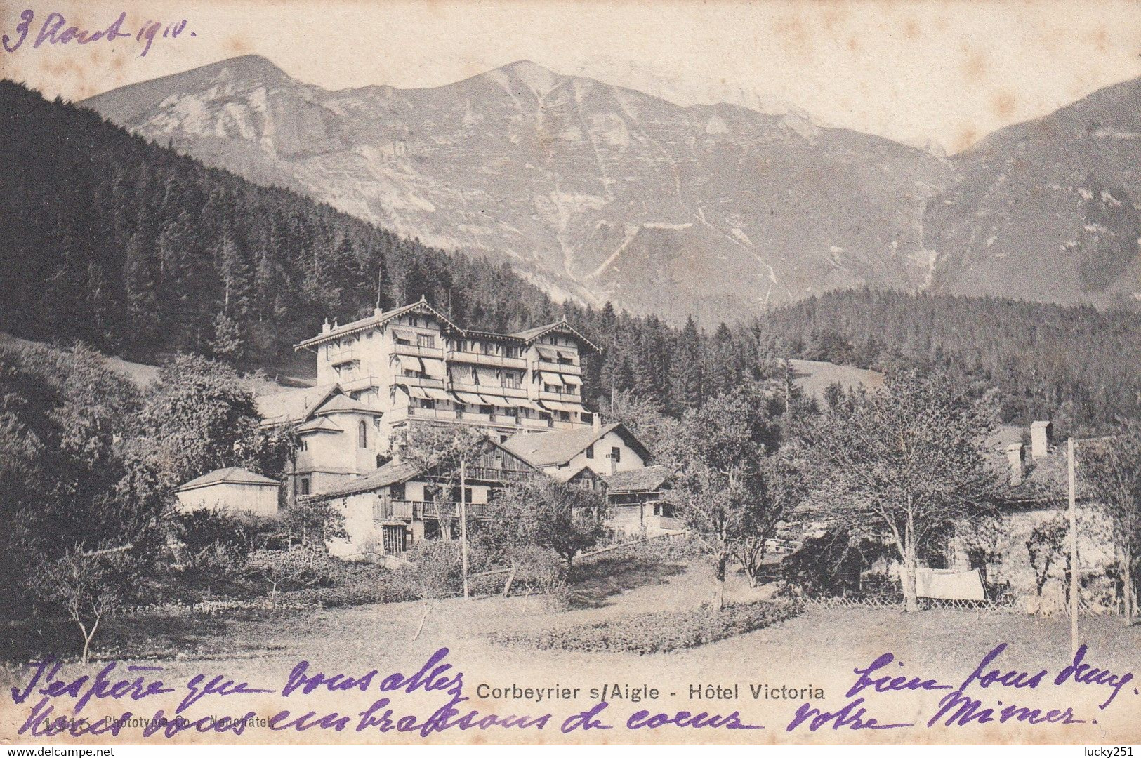 Suisse - Hôtel - Corbeyrier S/Aigle - Hôtel Victoria - Circulée 04/08/1910 - Aigle