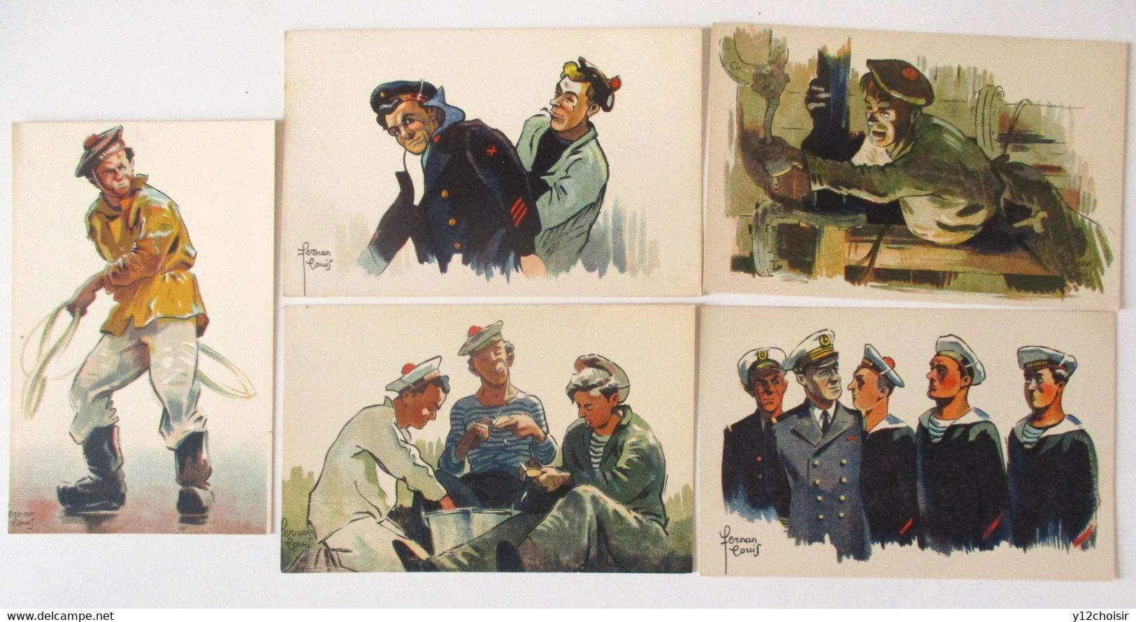 LOT 5 CPA MILITARIA MARINE NATIONALE ILLUSTRATEUR FERNAN LOUIS BATEAU NAVIRE BACHI - Bateaux