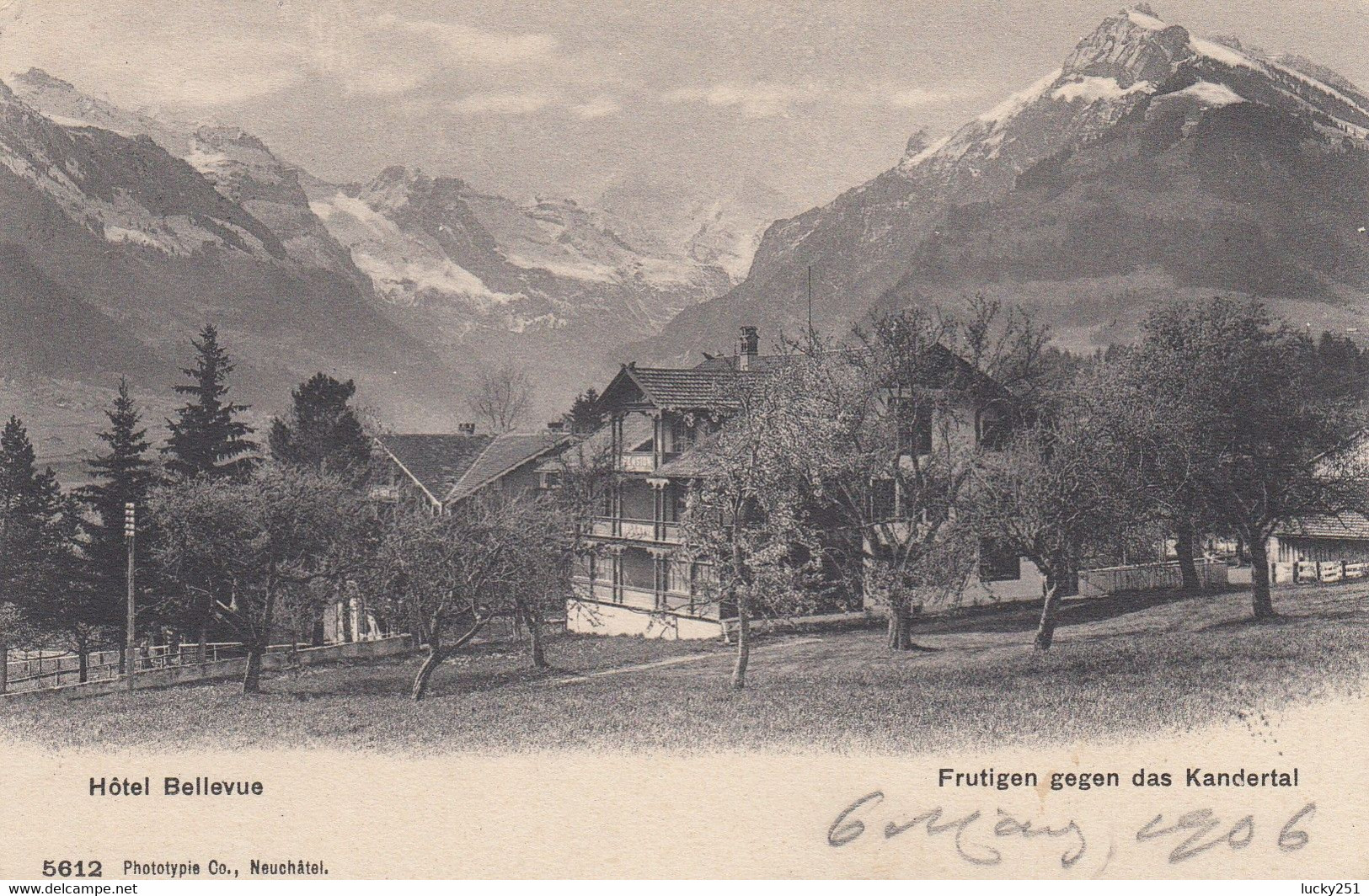 Suisse - Hôtel - Frutigen - Hôtel Bellevue - Circulée 06/03/1906 - Frutigen