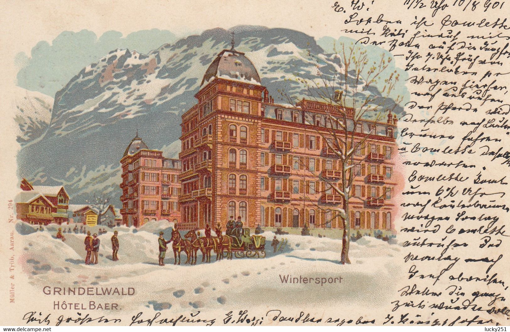 Suisse - Hôtel - Grindelwald - Hôtel Baer - Circulée 10/08/1901 - Litho - Grindelwald