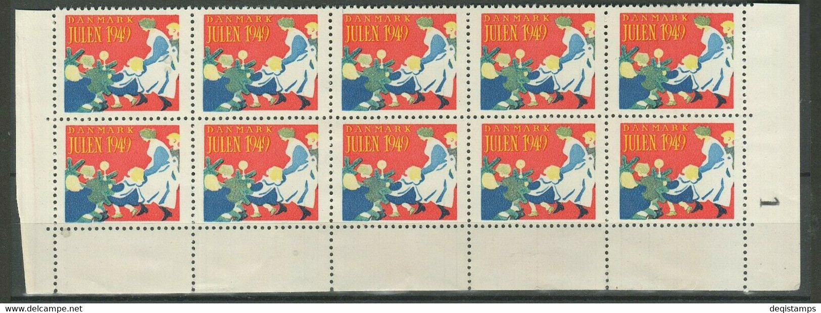 Denmark Christmas Seal 1949 ☀ MNH Block Of 10 - Neufs