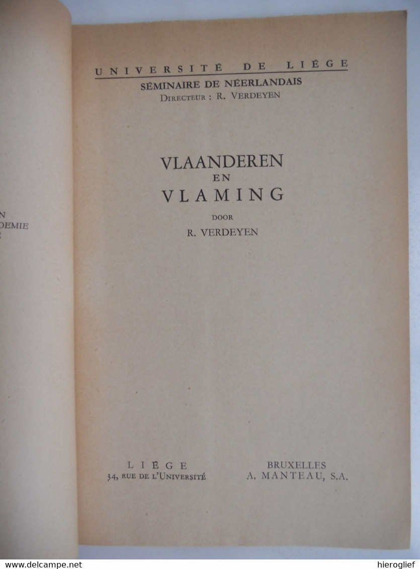 VLAANDEREN En VLAMING Door R. Verdeyen Université De Liège Séminaire De Néerlandais - Histoire