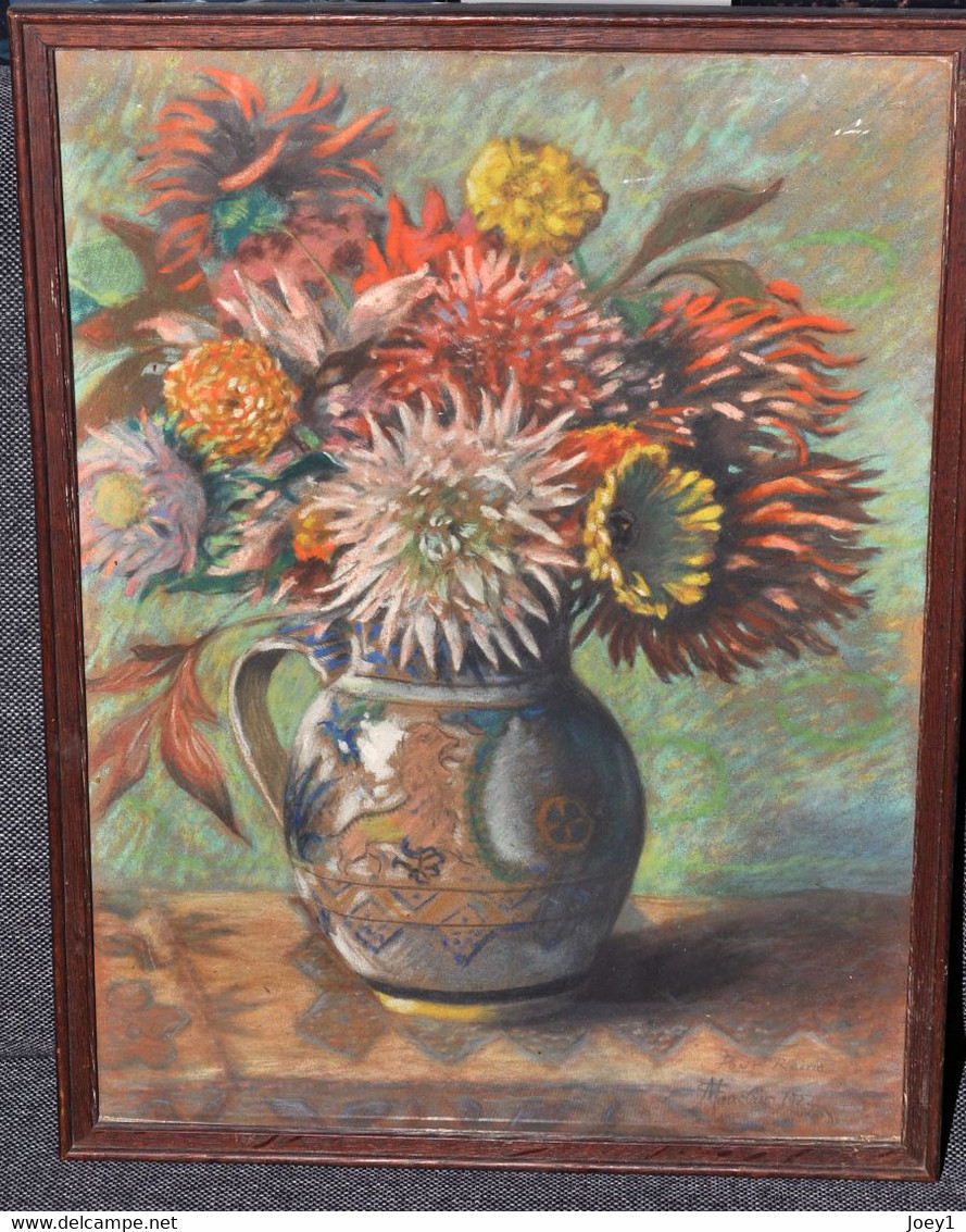 Camille Mauclair Magnifique Bouquet De Fleurs Fusain 1922, 48/36 - Pastel