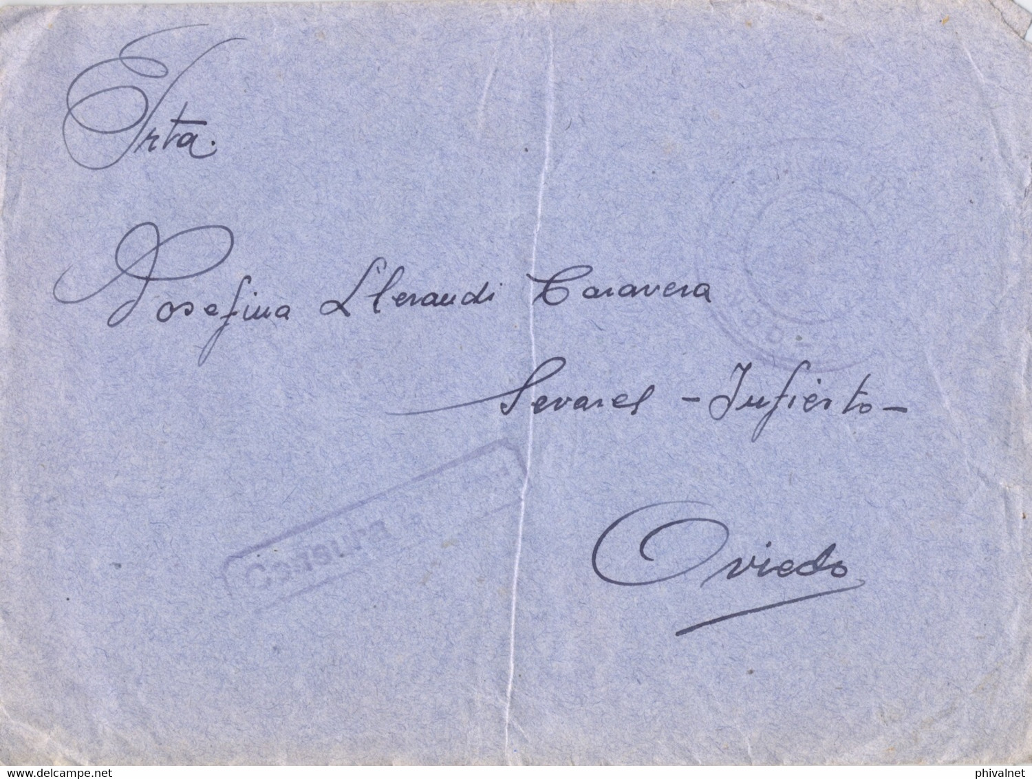 1938 , SOBRE CIRCULADO DESDE EL FRENTE CATALÁN A ASTURIAS  , CUERPO DEL EJÉRCITO DEL MAESTRAZGO , FRANQUICIA , CENSURA - Brieven En Documenten