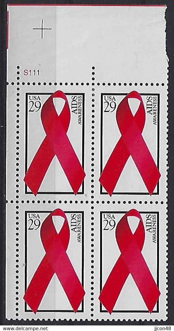 USA  1993  Aids Awareness  (o) Mi.2426  A  (Pl. Nr.S111) - Plate Blocks & Sheetlets