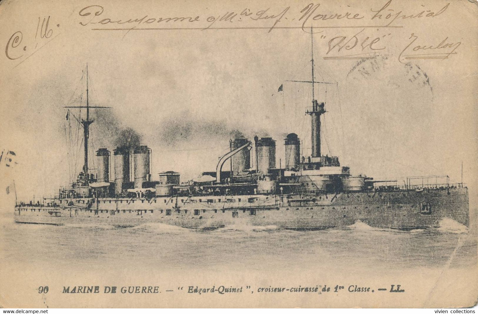 Toulon (83) A Bord Du Navire Hôpital Asie Tampon Marine Française Service A La Mer Armée Orient Carte Croiseur Cuirassé - Guerra Del 1914-18