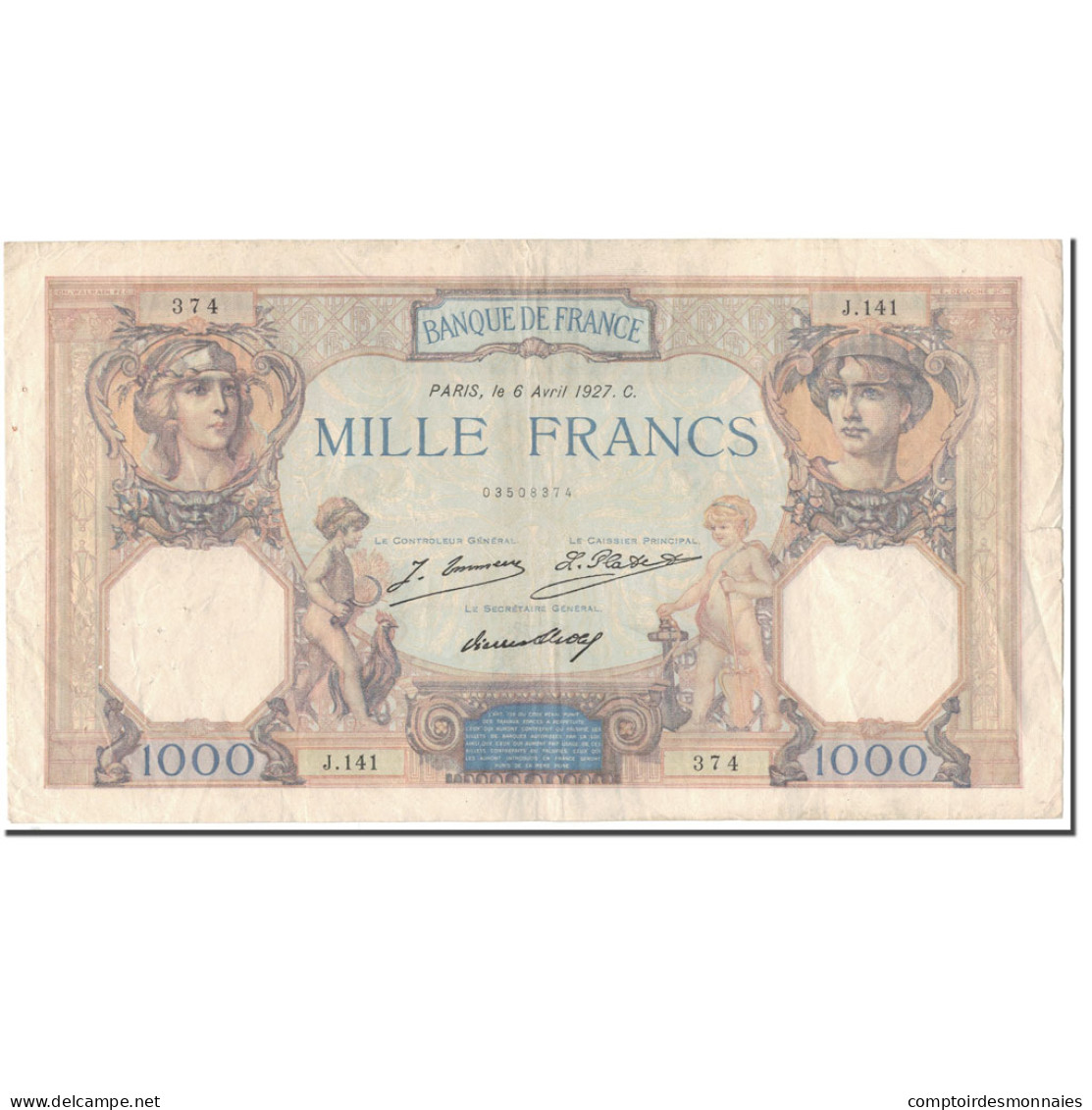 France, 1000 Francs, 1 000 F 1927-1940 ''Cérès Et Mercure'', 1927-04-06, TB+ - 1 000 F 1927-1940 ''Cérès Et Mercure''