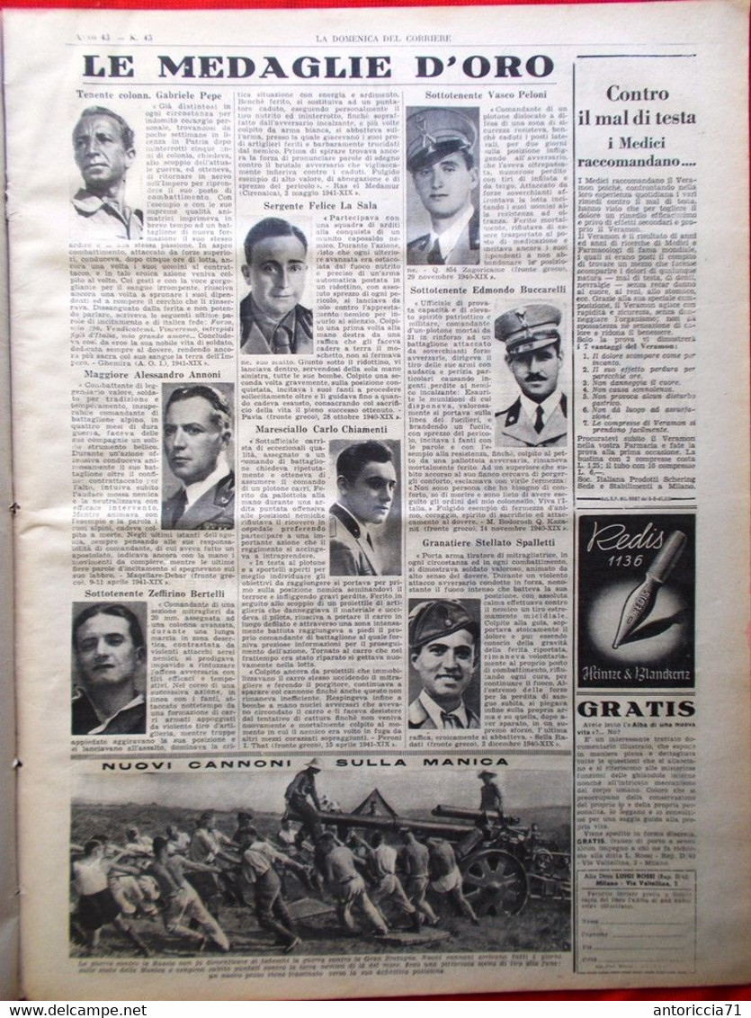 La Domenica Del Corriere 26 Ottobre 1941 WW2 Unatù Endisciau Capri Tessere Mine - Guerra 1939-45