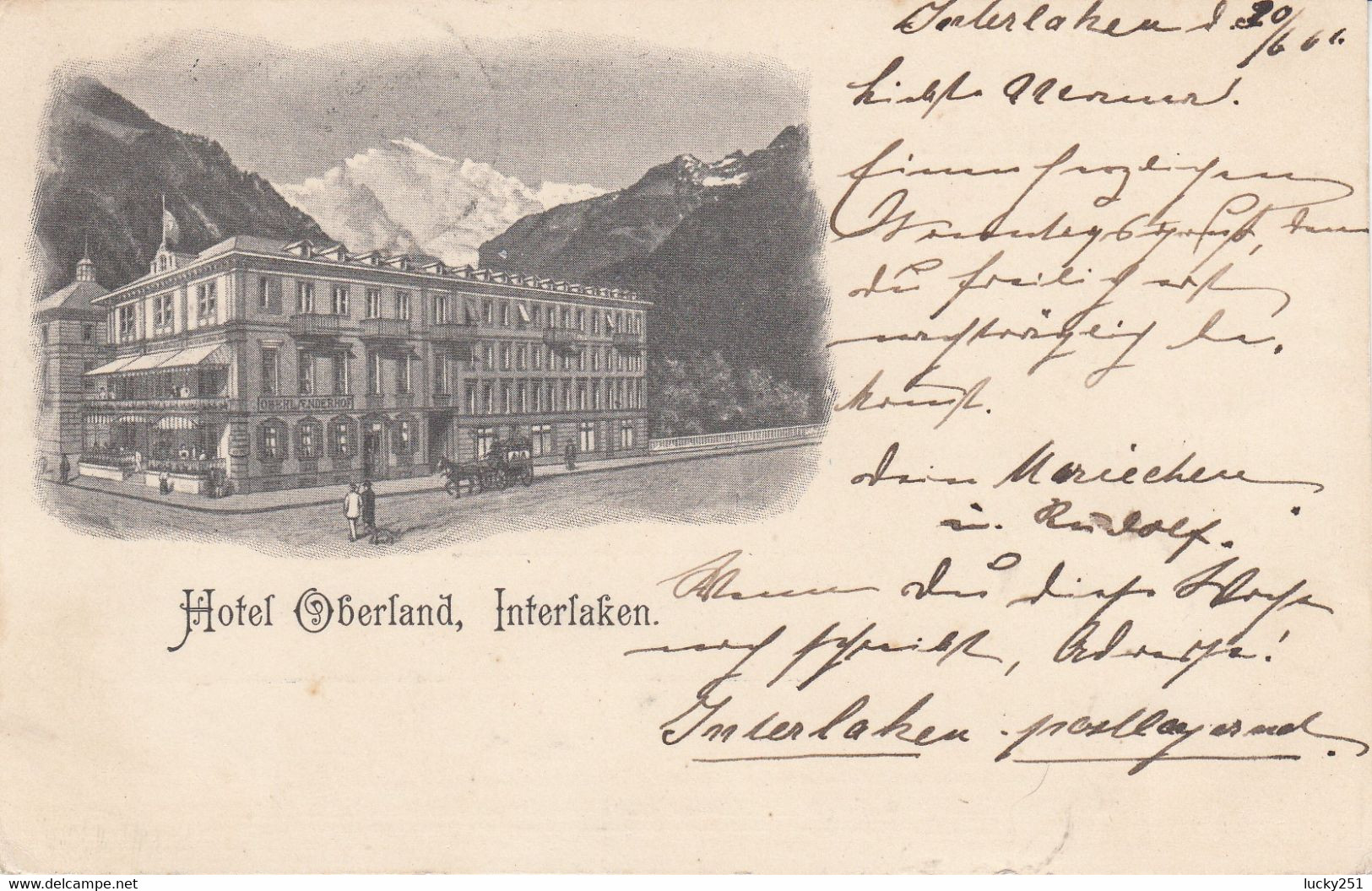 Suisse - Hôtel - Interlaken - Hôtel Oberland - Circulée 30/06/1901 - Interlaken
