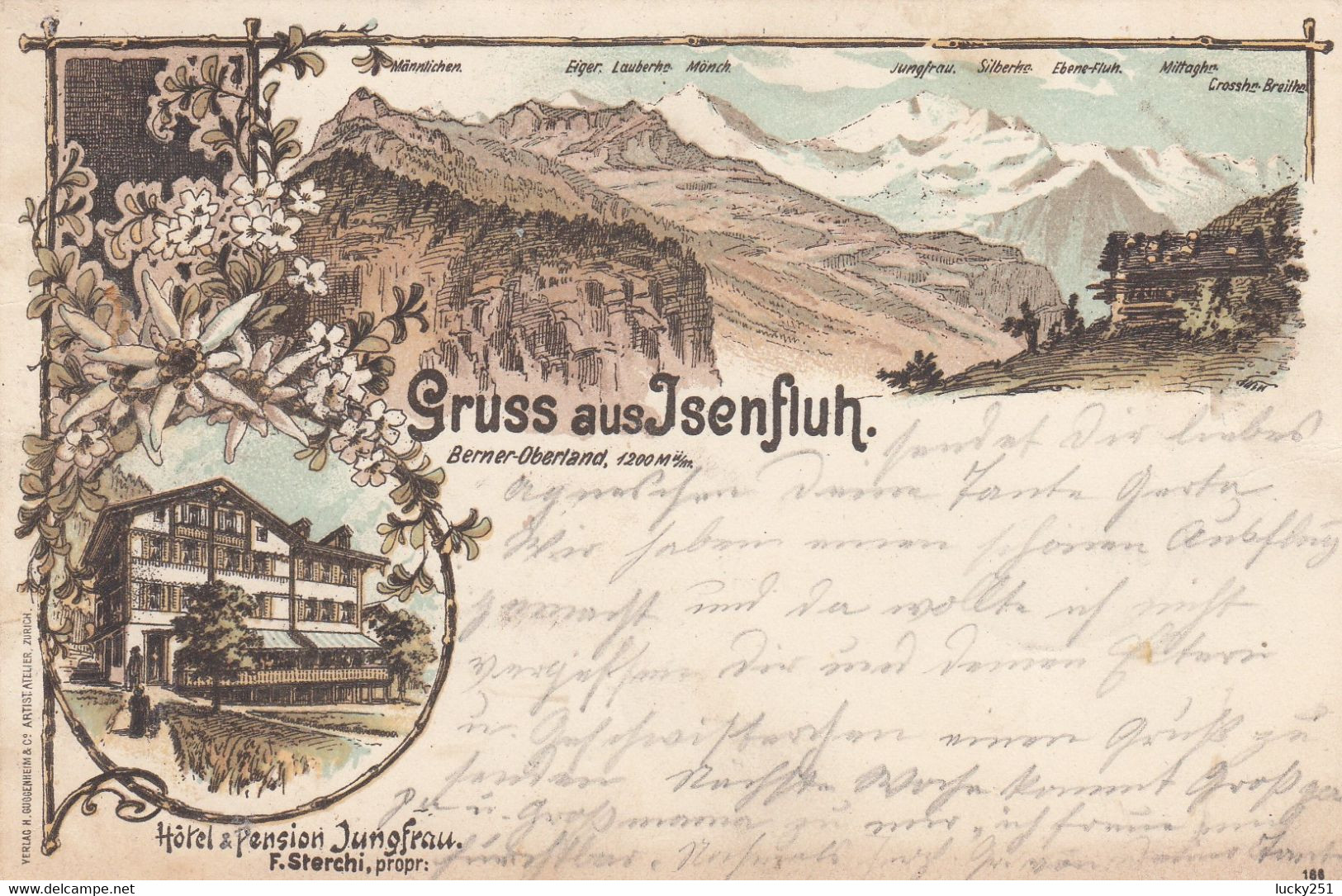 Suisse - Hôtel - Isenfluh - Hôtel Pension Jungfrau - Circulée 01/07/1896 - Litho - Au