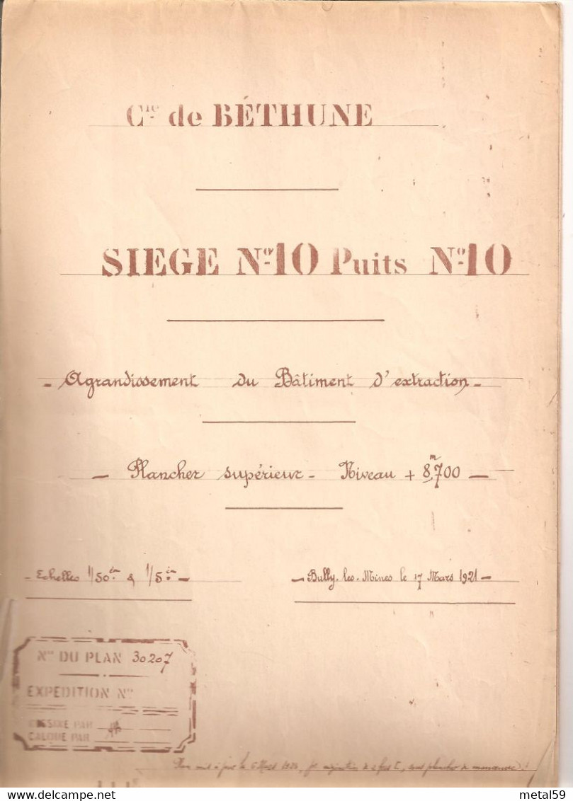 Compagnie Des Mines De Béthune, Siège N°10, Agrandissement Du Bâtiment D'extraction, Bully Les Mines, 1921 - Andere Pläne