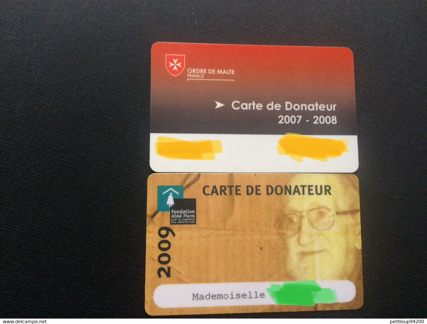 2 CARTES D’ENTREPRISES  *ORDRE DE MALTE   *FONDATION ABBÉ PIERRE   Cartes De Donnateur - Sonstige & Ohne Zuordnung