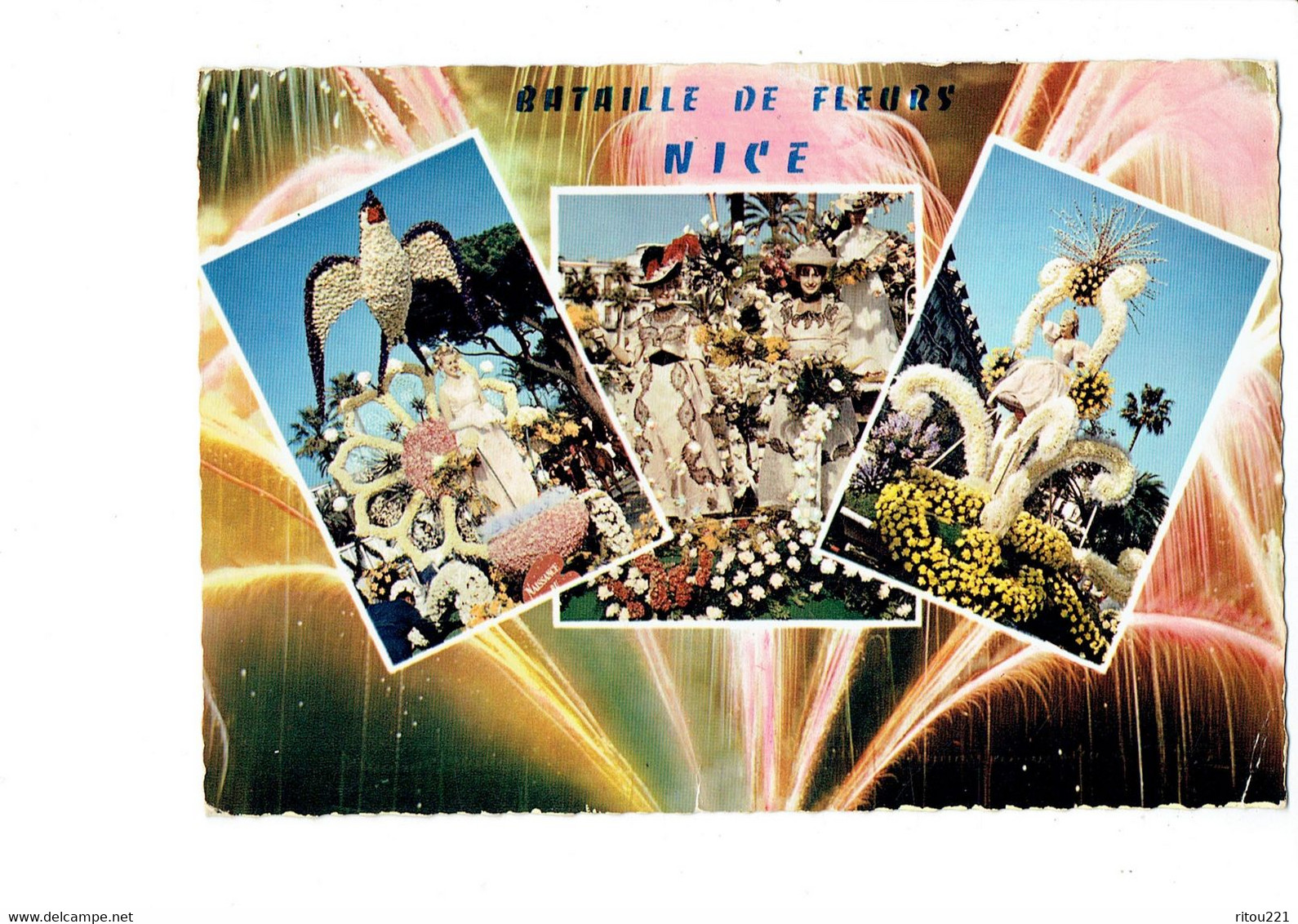 Cpm - NICE - Bataille De Fleurs - Feu D'artifice - Char Femme Coq - 1968 - - Carnaval