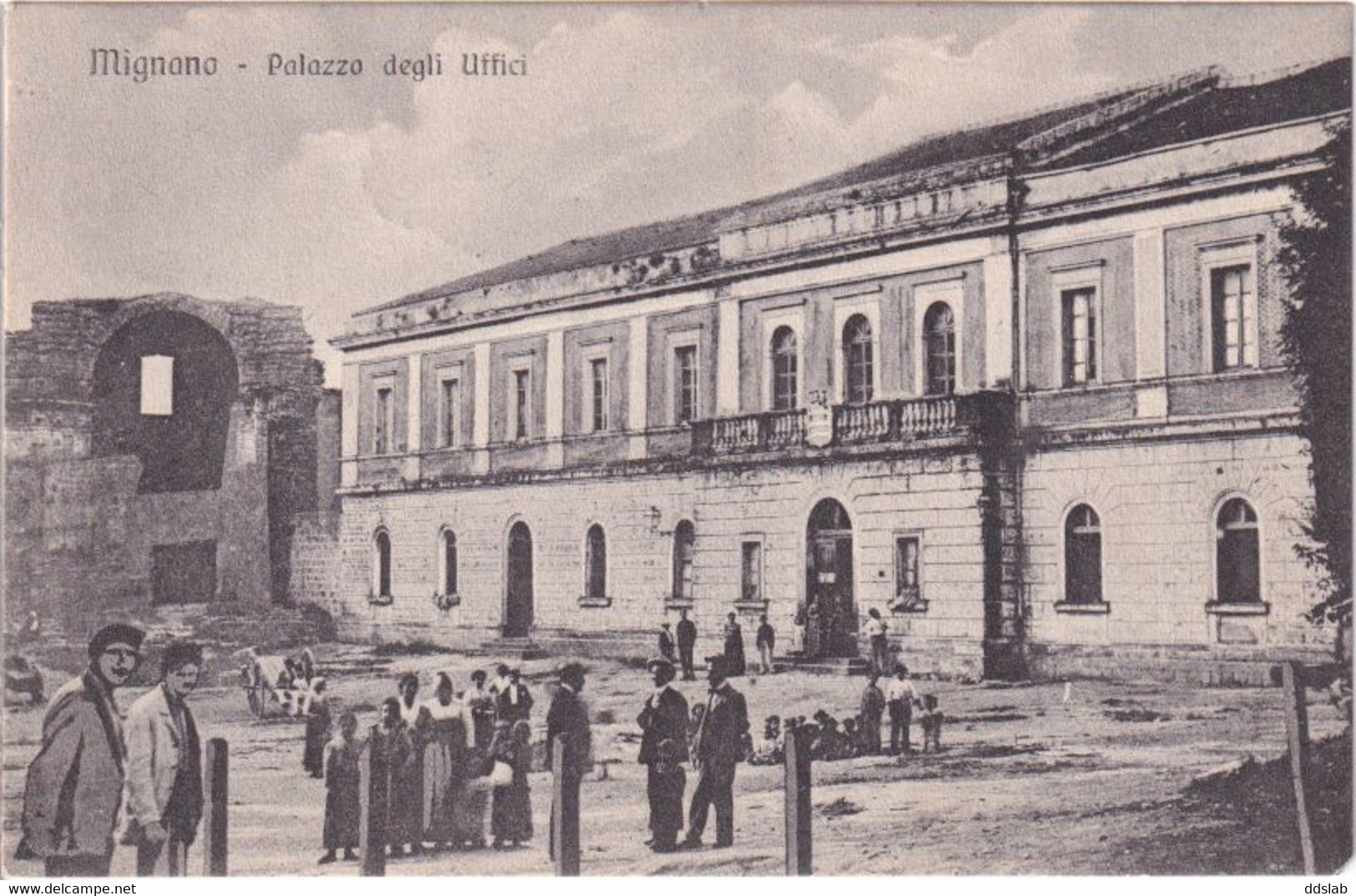 Mignano Monte Lungo (Caserta) - 1911 - Palazzo Degli Uffici E Chiesa Santa Maria Grande In Costruzione - Animatissima - Caserta