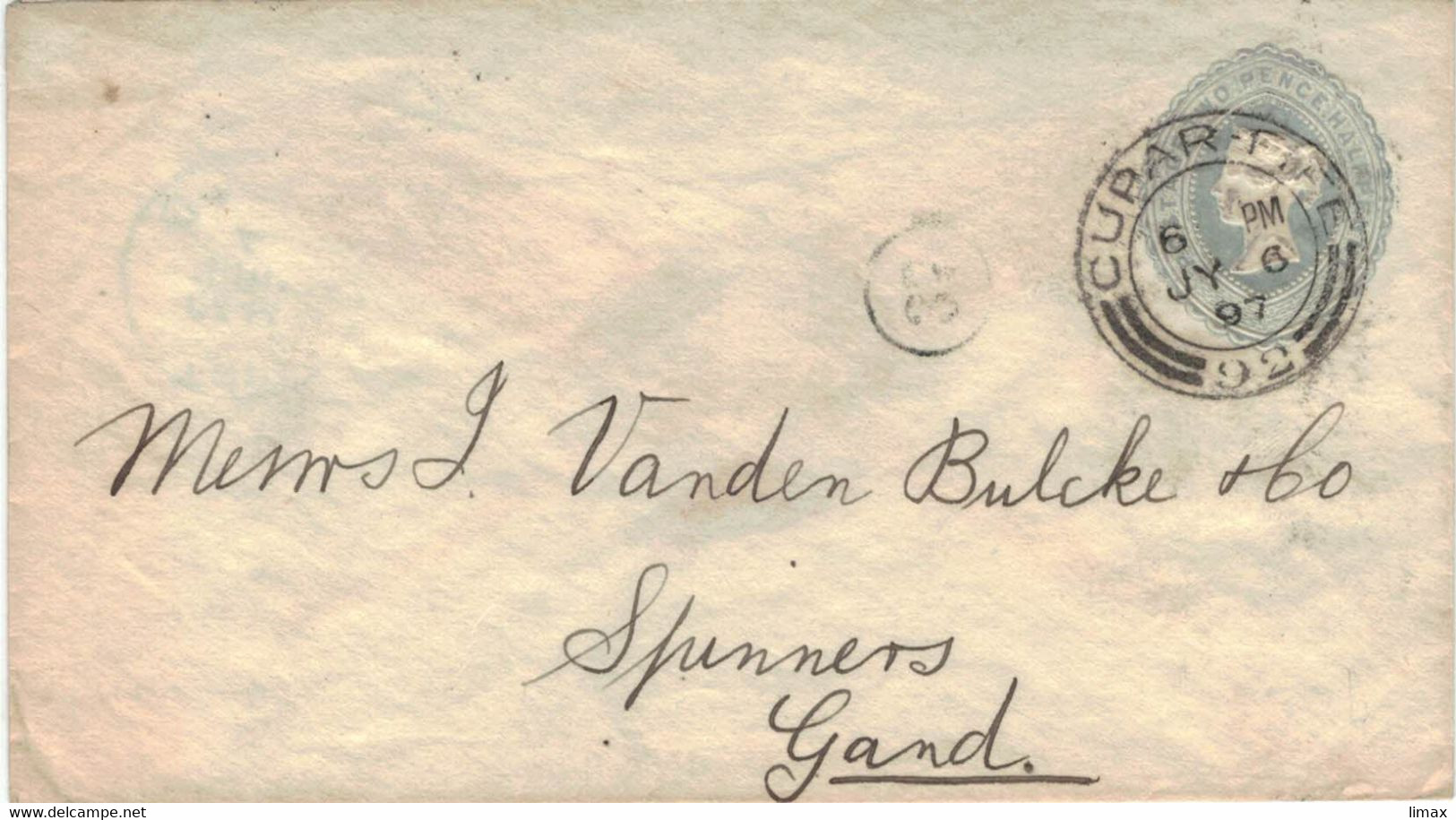 Bank Of Scotland - Cupar, Schottisch-gälisch Cupar Fìobha 1892 > Gand - Briefträger-Stempel - Wachssiegel - Storia Postale