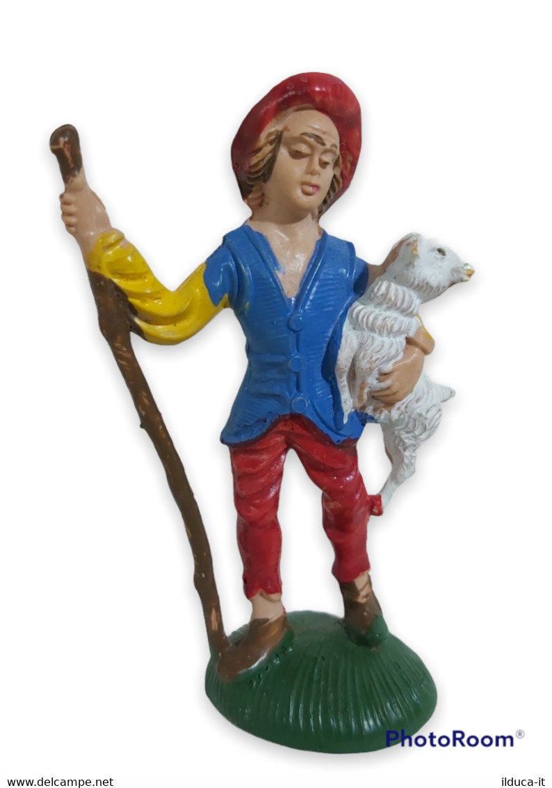 08341 Pastorello Presepe - Statuina In Plastica - Pastorello Con Agnello - Christmas Cribs