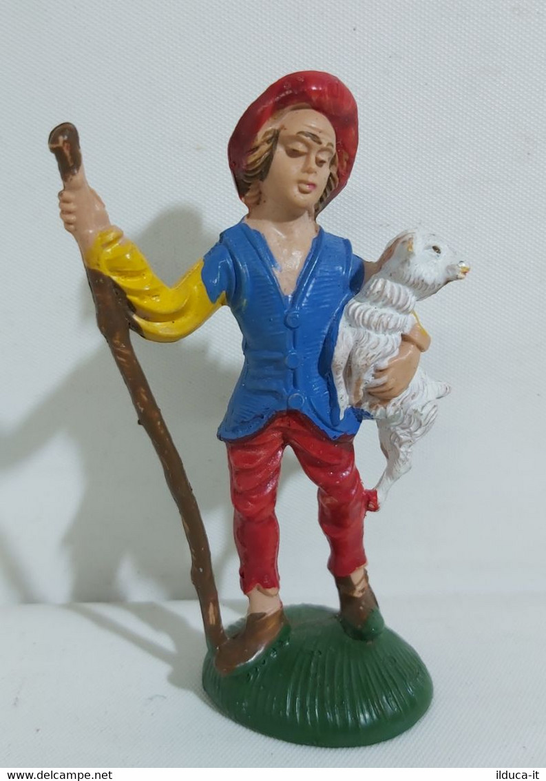 08341 Pastorello Presepe - Statuina In Plastica - Pastorello Con Agnello - Weihnachtskrippen