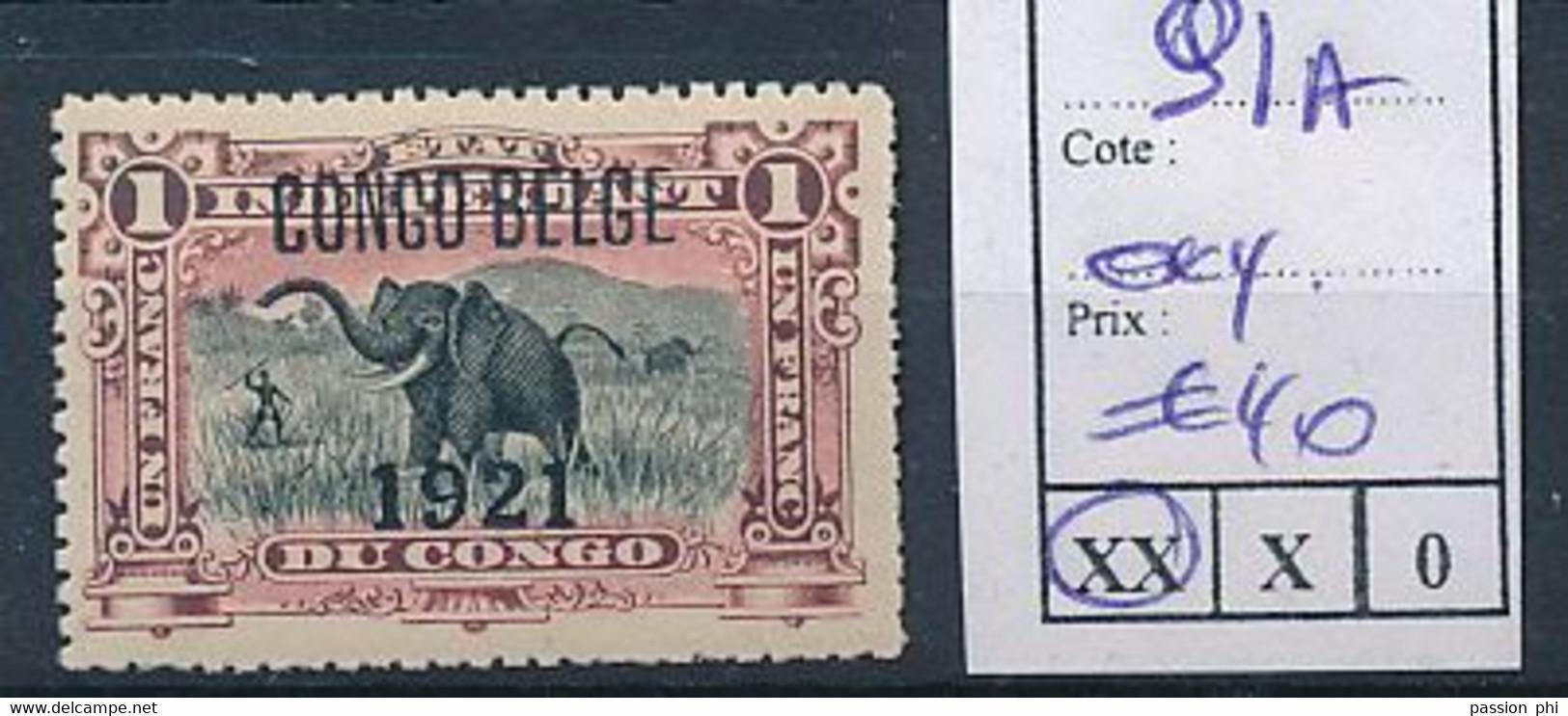 BELGIAN CONGO 1921 ISSUE COB 91A OXYDIZED MNH - Ungebraucht
