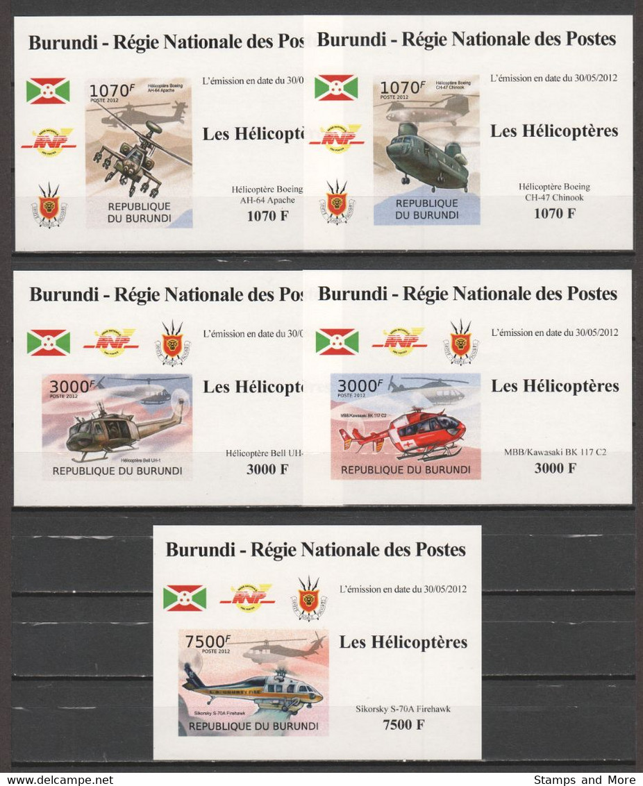 Burundi 2012 Set Of Special 1-stamp Sheets Mi 2471-2475B MNH HELICOPTERS - Hélicoptères