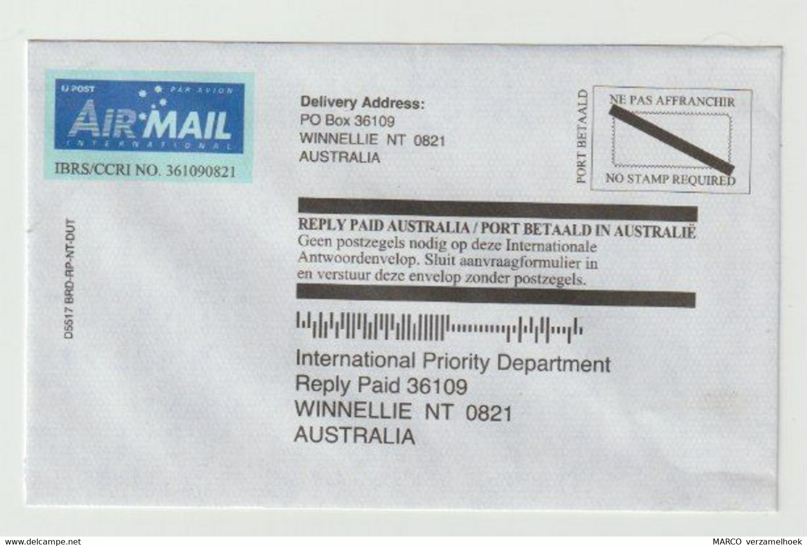 Enveloppe Post Australia Airmail International.priority Department Winnellie (AUS) - Ungebraucht