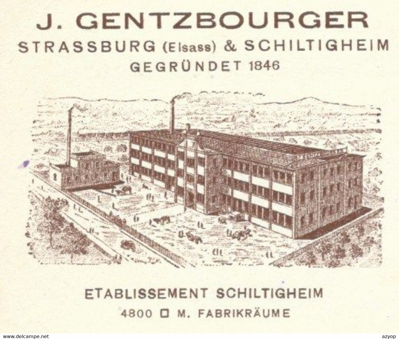 67 - SCHILTIGHEIM - STRASBOURG - Etablissement J. GENTZBOURGER - Dessin - Carte Publicitaire - Judaica - 3 Scans - Schiltigheim