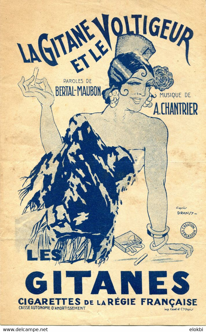 Partition Musicale "La Gitane Et Le Voltigeur" - Publicité Pour Cigarettes "Gitanes" Et Cigares "Le Voltigeur" - Dokumente