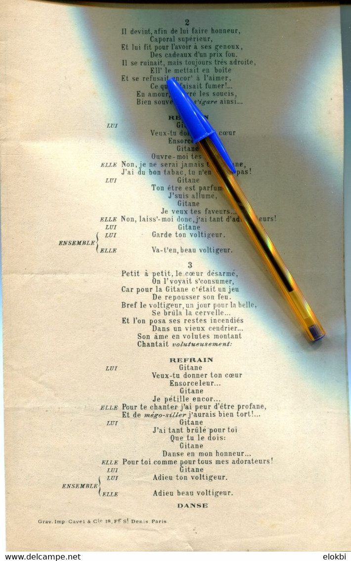 Partition Musicale "La Gitane Et Le Voltigeur" - Publicité Pour Cigarettes "Gitanes" Et Cigares "Le Voltigeur" - Dokumente