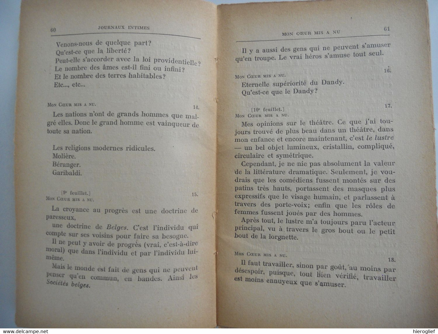 JOURNAUX INTIMES Par Charles Baudelaire 1938 Avertissement Et Notes De Jacques Crepet - French Authors