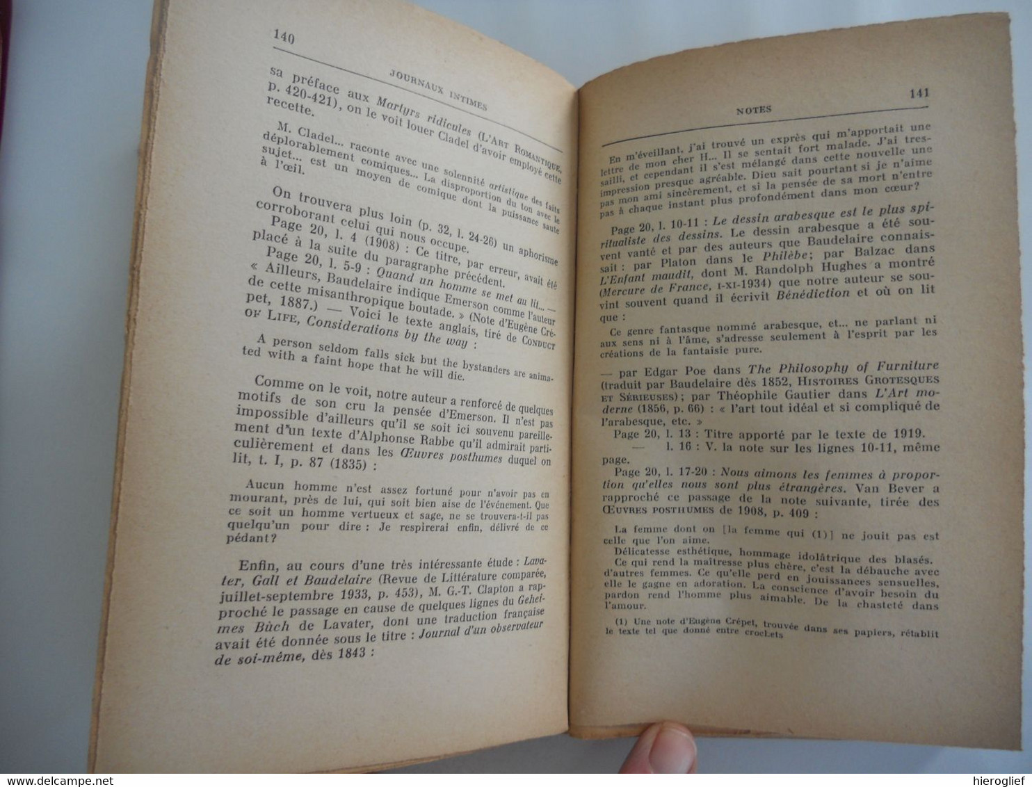 JOURNAUX INTIMES Par Charles Baudelaire 1938 Avertissement Et Notes De Jacques Crepet - Autores Franceses