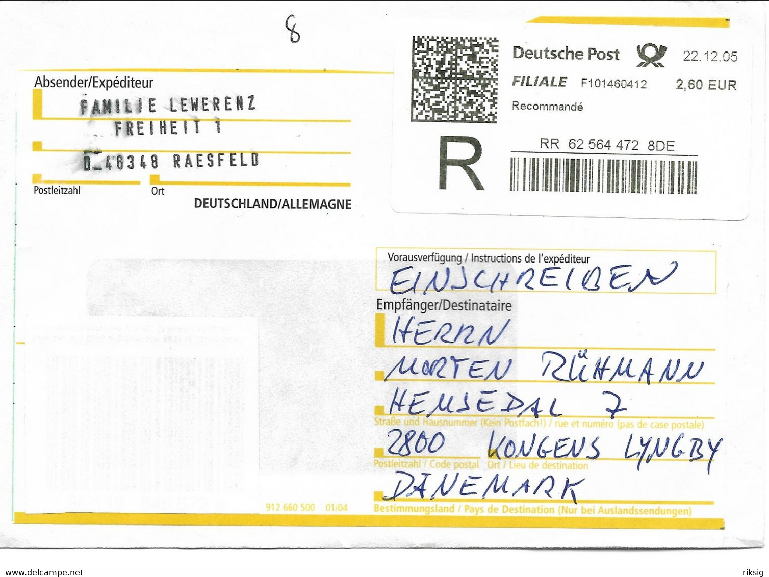 Germany R - Letter Sent To Denmark   H-1736 - R- Und V-Zettel