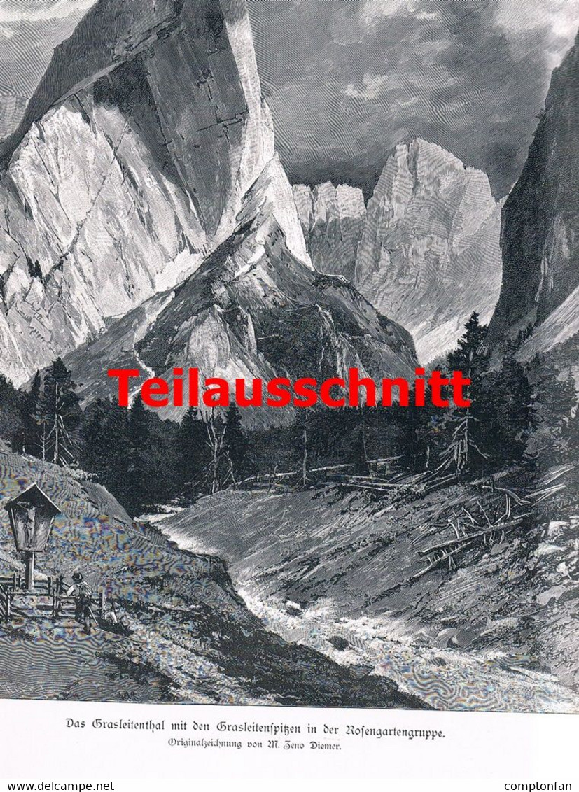 D101 113-2 Zeno Diemer: Grasleitental Catinaccio Riesenbild 28 X 38 Cm Druck 1899!! - Sonstige & Ohne Zuordnung