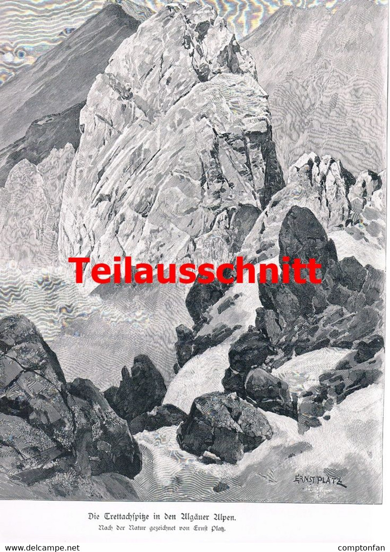D101 114 Ernst Platz: Trettachspitze Allgäuer A. Riesenbild 28 X 40 Cm Druck 1899!! - Altri & Non Classificati