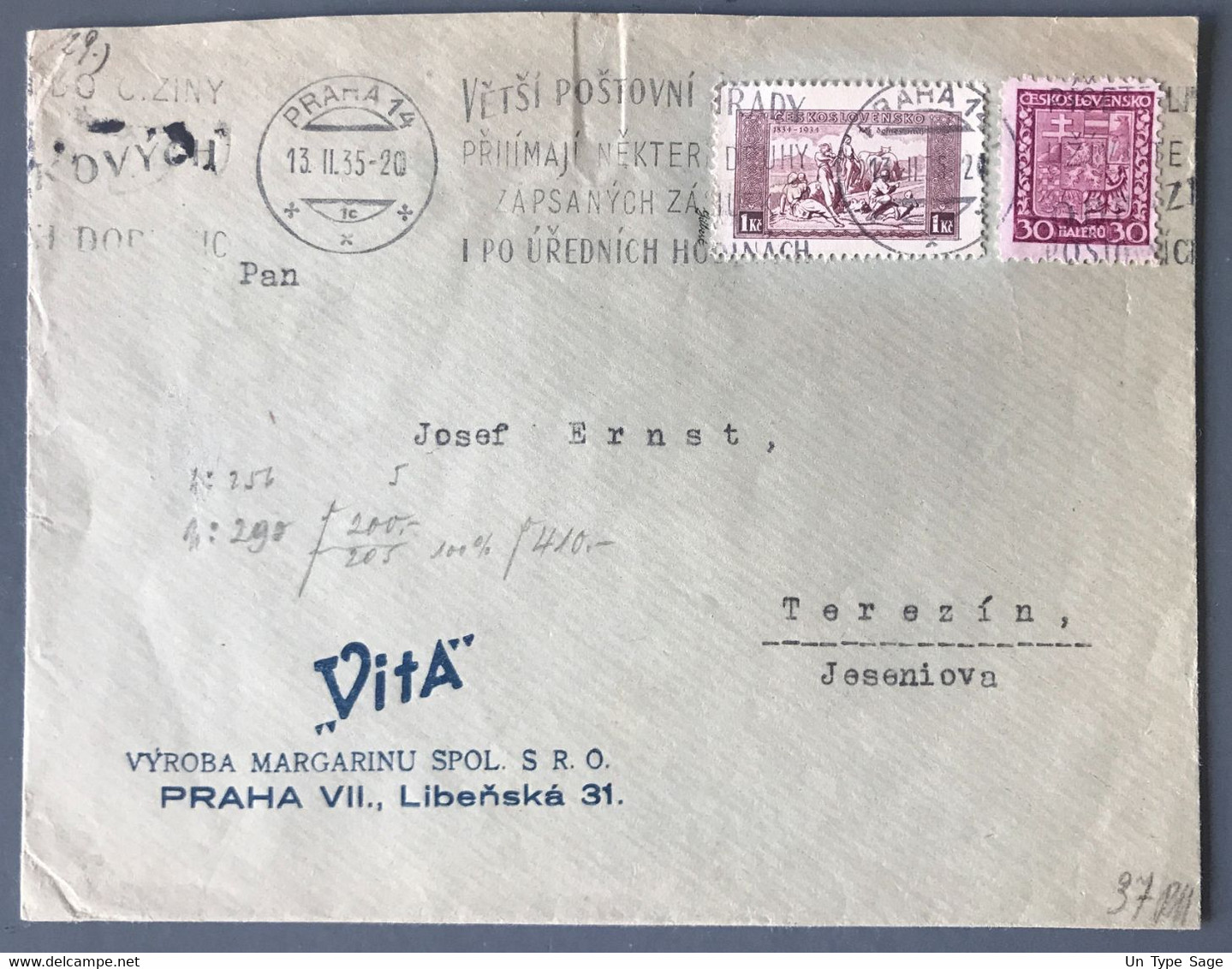 Tchécoslovaquie, Divers Sur Enveloppe De Praha 13.2.1935 - (B2429) - Briefe U. Dokumente